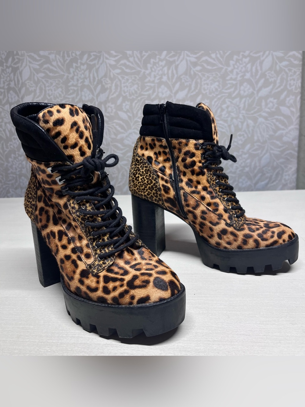 Ginanni Bini Retro Cheetah Print Platform Combat Wedge Heels.